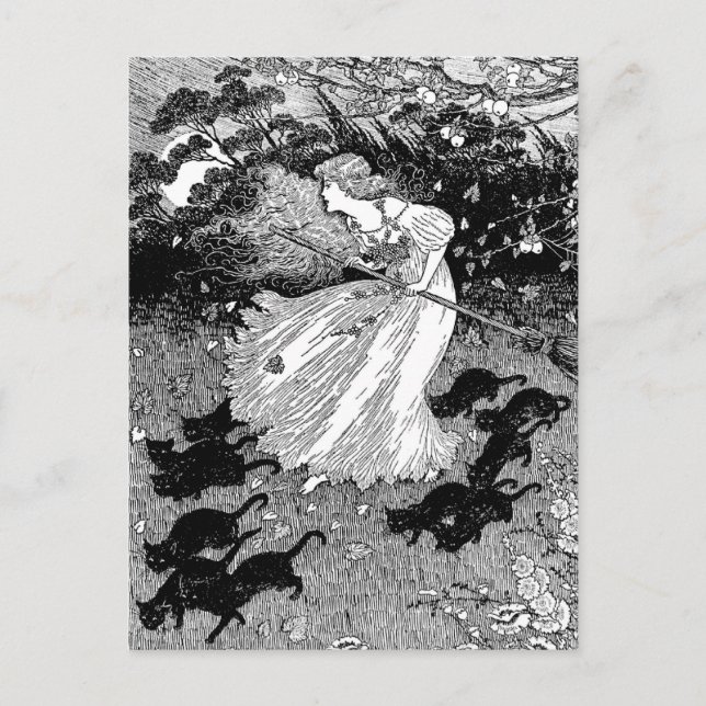 Cartão Postal Bruxas jovens e gatos pretos (Frente)