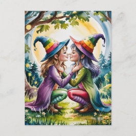 Cartão Postal Bruxas Lésbicas Pagãs no Rainbow Witch Hats