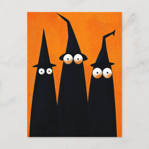 Cartão Postal Bruxas Negras Spooky Quirky Halloween