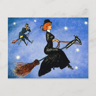Cartão Postal Bruxas Voadoras Vistas no Halloween