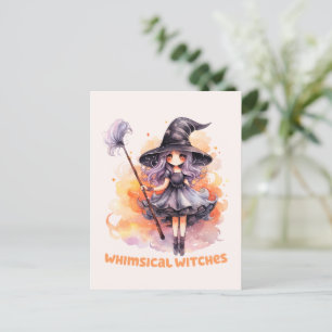 Cartão Postal Bruxas Whimsical - Bruxa Bonita do Halloween