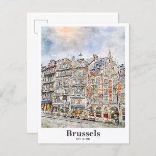 Cartão Postal Bruxelas Bélgica Art Viagem Watercolor