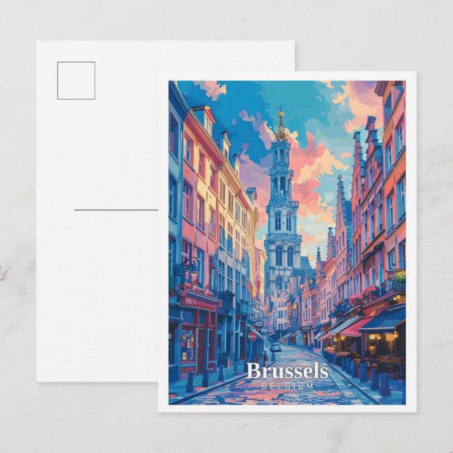 Cartão Postal Bruxelas Bélgica Art Viagens vintage (Frente/Verso)