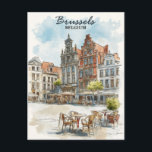 Cartão Postal Bruxelas Bélgica – Cidade Paisagem Aquarela Vintag<br><div class="desc">Entre no coração de Bruxelas com este exquisito pôster pintado à guache! Com uma encantadora cena de café, arquitetura histórica e ruas de paralelepípedos vibrantes, este design captura a essência da elegância belga. Perfeito para viajantes, entusiastas de arte ou qualquer pessoa que ame o charme europeu, esta impressão de alta...</div>