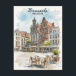 Cartão Postal Bruxelas Bélgica – Cidade Paisagem Aquarela Vintag<br><div class="desc">Entre no coração de Bruxelas com este exquisito pôster pintado à guache! Com uma encantadora cena de café, arquitetura histórica e ruas de paralelepípedos vibrantes, este design captura a essência da elegância belga. Perfeito para viajantes, entusiastas de arte ou qualquer pessoa que ame o charme europeu, esta impressão de alta...</div>