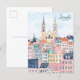 Cartão Postal Bruxelas Bélgica Gouache Paint Viagem