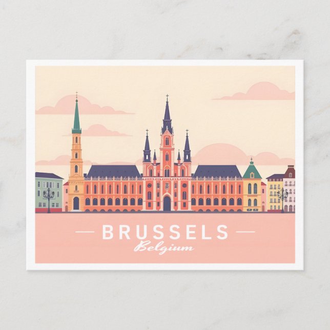 Cartão Postal Bruxelas Bélgica Grande Local Pastel Viagem (Frente)