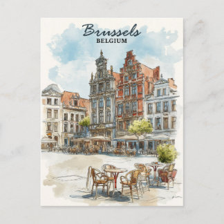 Cartão Postal Bruxelas Bélgica – Paisagem Urbana em Aquarela Ant
