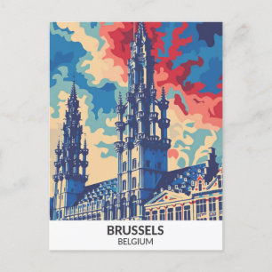 Cartão Postal Bruxelas Bélgica Retro Trabalho de arte Viagem