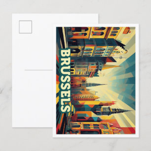 Cartão Postal Bruxelas Bélgica Viagem artística colorida