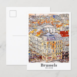 Cartão Postal Bruxelas Bélgica Viagem Watercolor