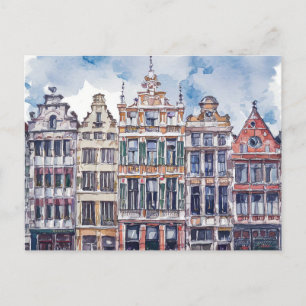 Cartão Postal Bruxelas Bélgica Watercolor
