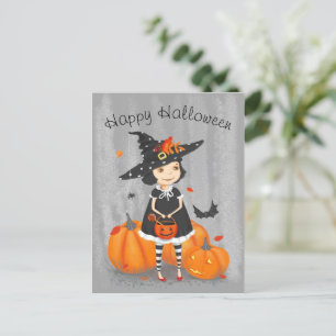 Cartão Postal Bruxinha Bonita de Halloween