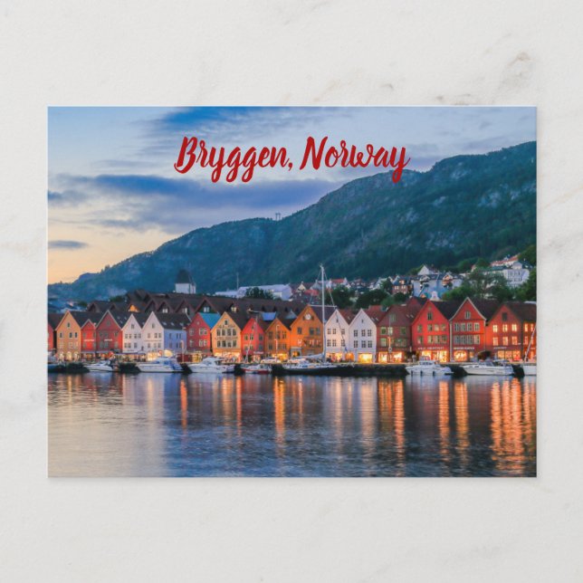 Cartão Postal Bryggen Bergen Noruega estilizada (Frente)