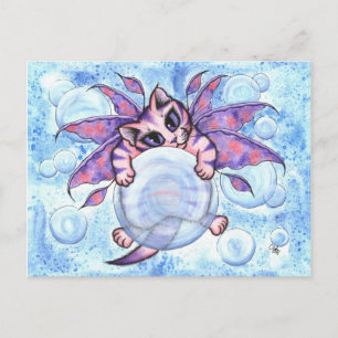 Cartão Postal Bubble Fairy Kitten Fantasy Cat Art Postcard