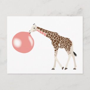 Cartão Postal Bubble Gum Giraffe Soprando Bolha