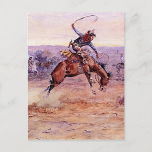 Cartão Postal "Bucking Bronco" - Arte do Cowboy de Charles Russe