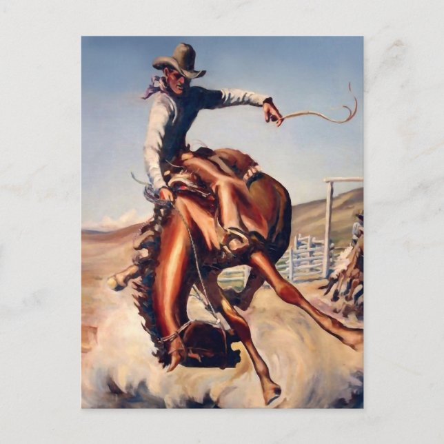 Cartão Postal "Bucking Bronco" Arte Ocidental de Will James (Frente)