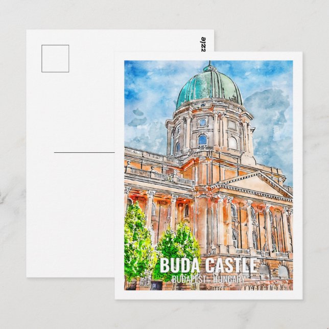 Cartão Postal Buda Castle Budapest Viagem Place Watercolor (Frente/Verso)