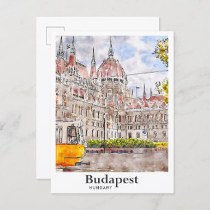 Cartão Postal Budapest Hungary Viagem Art Watercolor Sketch