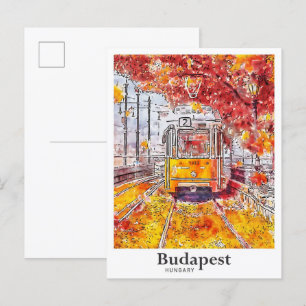 Cartão Postal Budapest Hungary Viagem Watercolor Hand Drawn