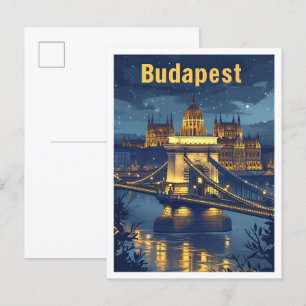 Cartão Postal Budapest Hungary Vintage Art Viagem Illustration