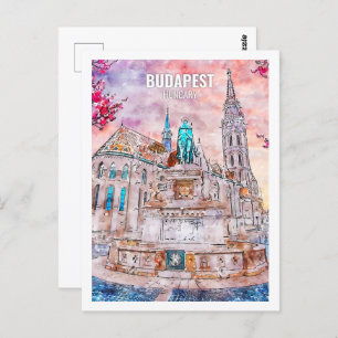 Cartão Postal Budapest Hungria Famoso Desenho Por Aquarela Viage