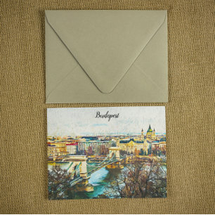 Cartão Postal Budapest Hungria Oil Paint Panorama View