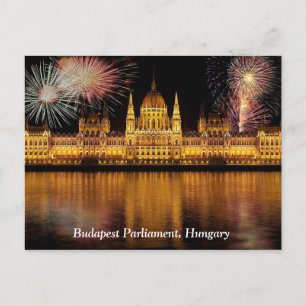Cartão Postal Budapeste Parlamento Hungria com fogos de artifíc