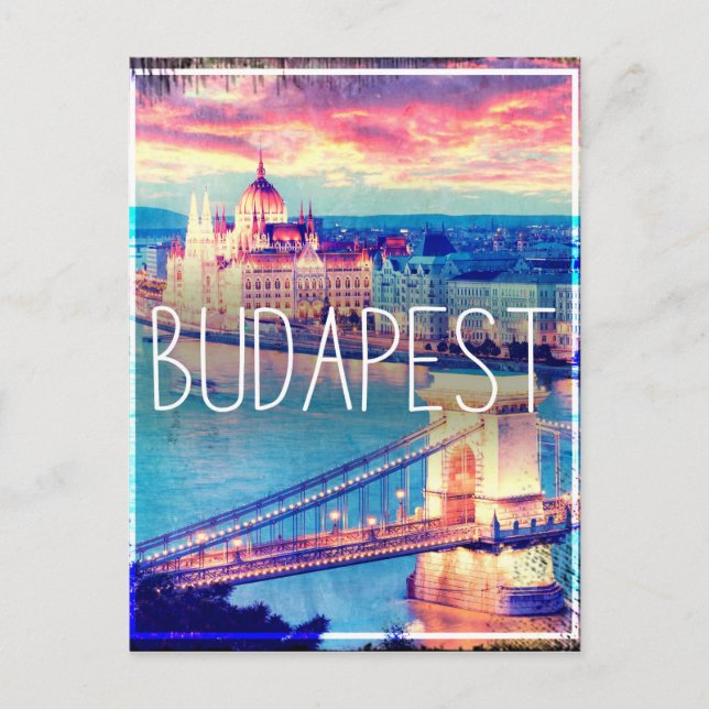 Cartão Postal Budapeste, poster vintage (Frente)
