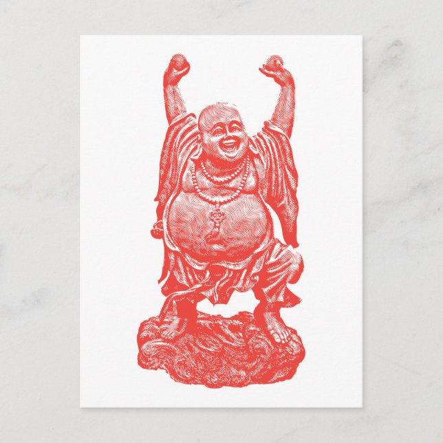 Cartão Postal Buddha de riso (vermelho) (Frente)