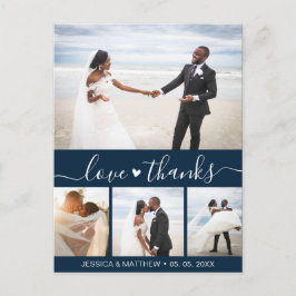 Cartão Postal Budget Navy Script Pic Wedding Thank You Postcard