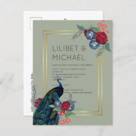 Cartão Postal BUDGET Peacock Blue Burgundy Casamento outono