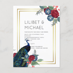 Cartão Postal BUDGET Peacock Blue Burgundy Casamento outono de i