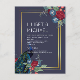 Cartão Postal BUDGET Peacock Blue Burgundy Casamento outono de i