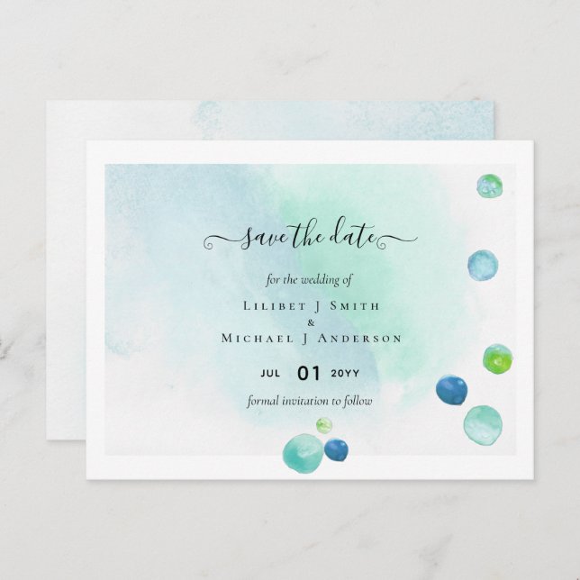 Cartão Postal BUDGET Sea Glass Modern Save Date Casamento (Frente/Verso)