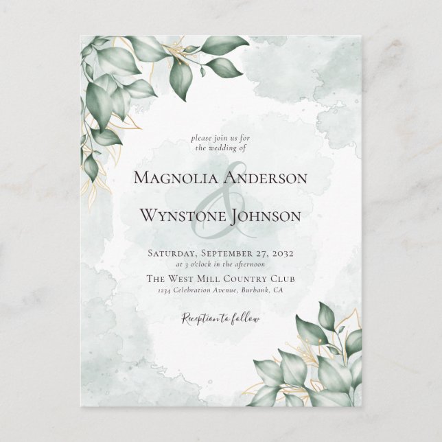 Cartão Postal BUDGET Watercolor Eucalyptus Invitation (Frente)