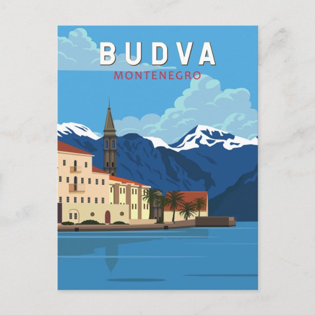 Cartão Postal Budva Montenegro Retro Viagem Art Vintage (Frente)