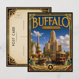 Cartão Postal Búfalo Nova York Arte Deco Vintage Era de Ouro