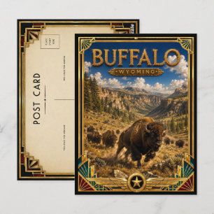 Cartão Postal Búfalo Wyoming Arte Deco Vintage Era de Ouro