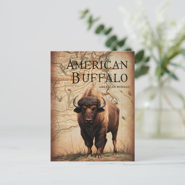 Cartão Postal Buffalo Americano Num Mapa (Em pé/Frente)