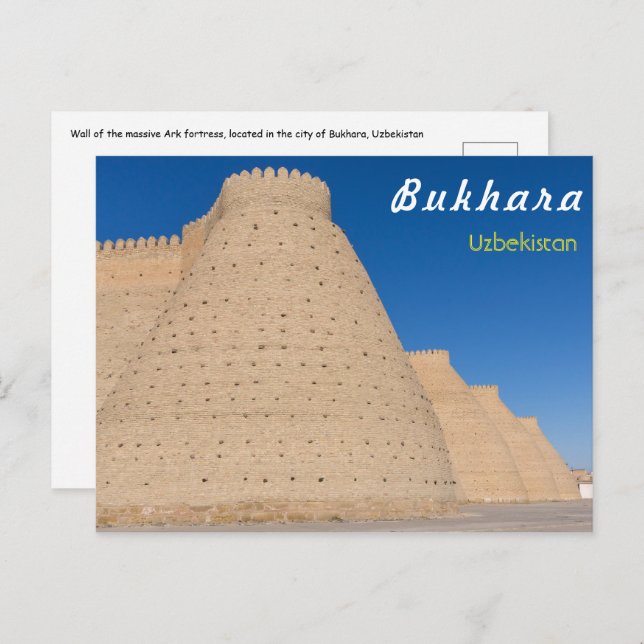 Cartão Postal Bukhara, Usbequistão - Muro da Fortaleza Arca (Frente/Verso)