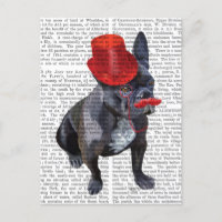 Buldogue Francês com Chapéu Vermelho e bigode