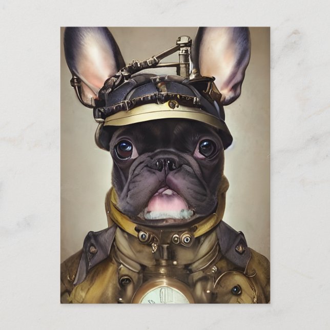 Cartão Postal Buldogue Francês Steampunk (Frente)