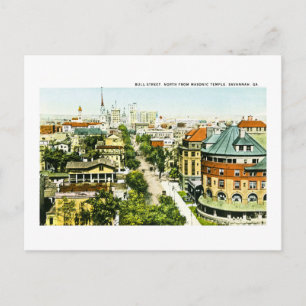 Cartão Postal Bull Street North do Templo Masônico, Savannah, GA