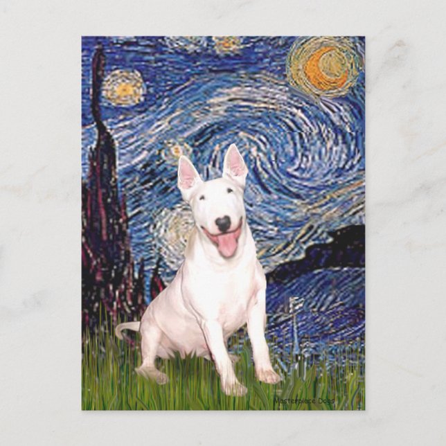 Cartão Postal Bull Terrier 4 - Noite Estrelada (Vertical) (Frente)