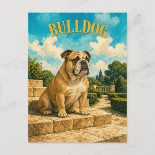 Cartão Postal Bulldog, Arte de Cachorro em Aquarela Vintage