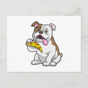 Cartão Postal Bulldog com pizza
