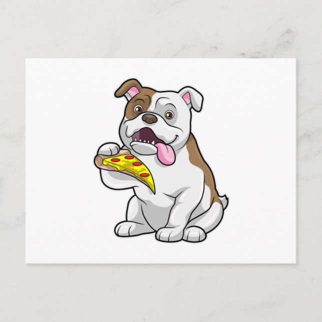 Cartão Postal Bulldog com pizza (Frente)