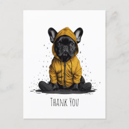 Cartão Postal Bulldog Francês Agradecido Vestindo Impermeável